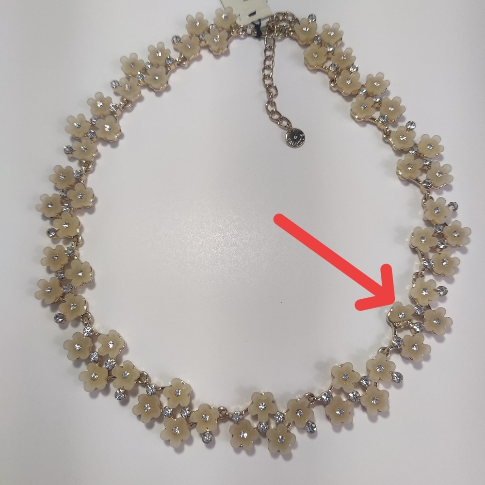 Talbots Flower Rhinestone Statement Necklace Crea… - image 2